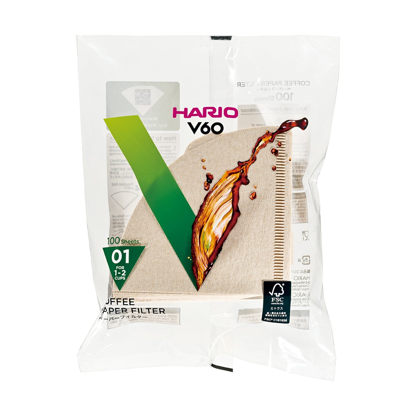 HARIO MISARASHI 01, filtres V60, 100 pièces